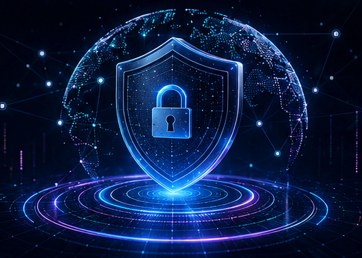 Enterprise cybersecurity shield and connected digital infrastructure